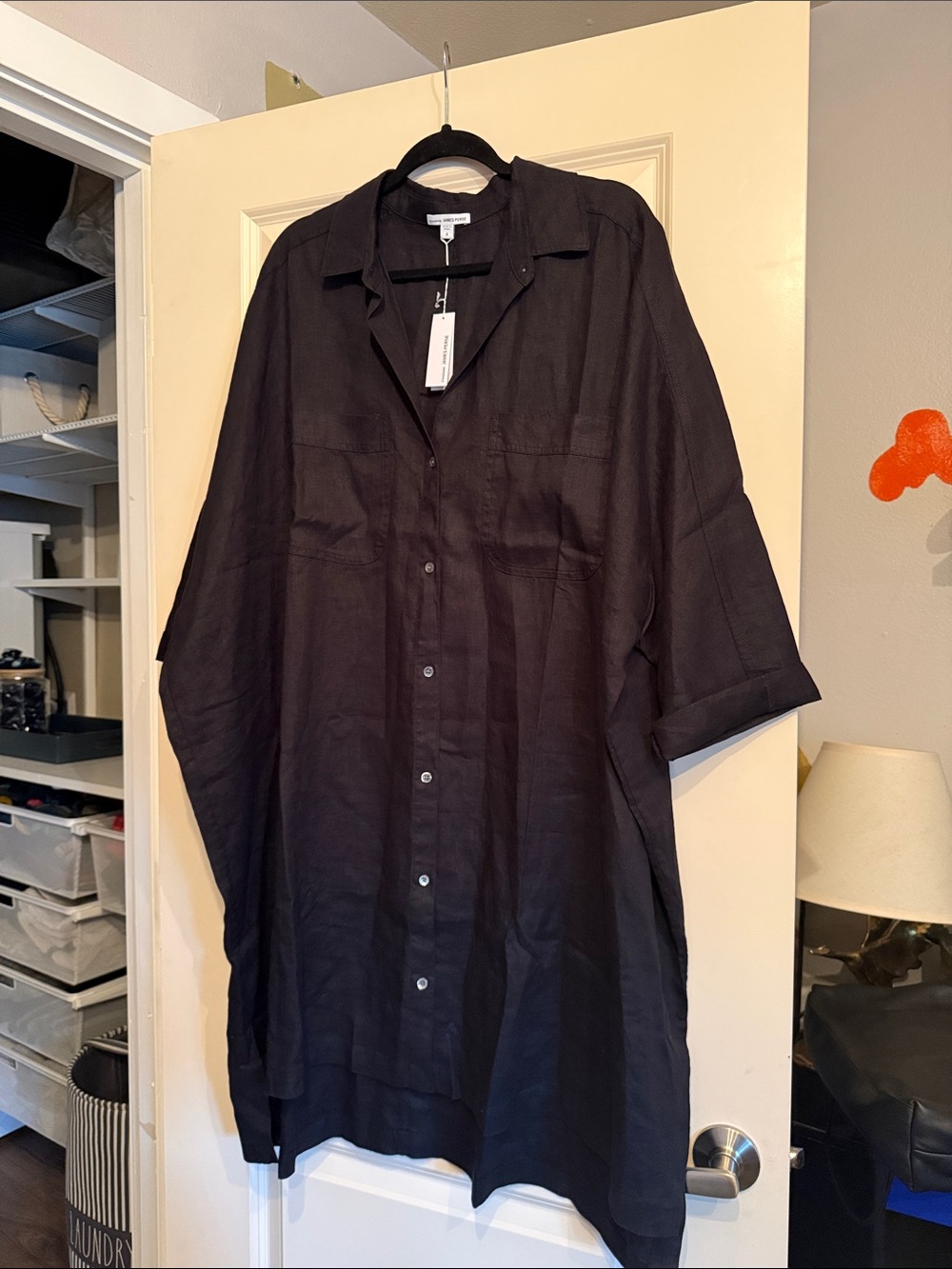 NWTS - James Perse - Casual Button Down Linen Shirt Dress - Black - Size XL (4)